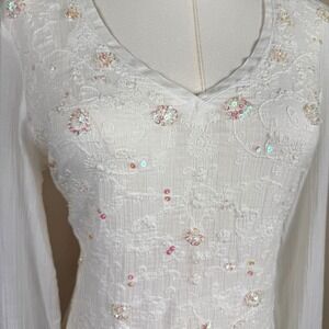 Vintage Monsoon Fairycore Gauze Embroidered Sequin Top Ethereal Boho Romantic S